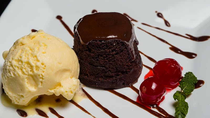 Chocolate lava cake with vanilla ice cream